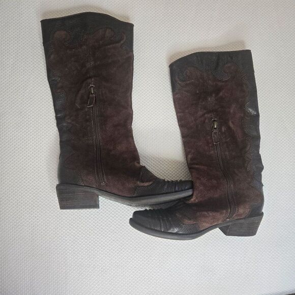 Franco Sarto Brown Suede Leather Western Boots Womens Size 5.5 - Picture 6 of 10